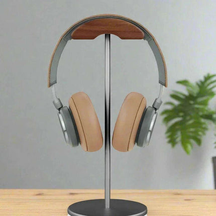 Stylish Walnut & Aluminum Alloy Headphone Stand - Modern Minimalist Earphone Holder for Desk Organization