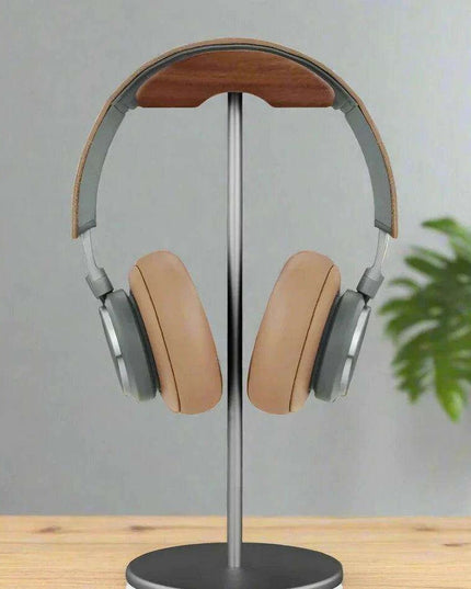Stylish Walnut & Aluminum Alloy Headphone Stand - Modern Minimalist Earphone Holder for Desk Organization