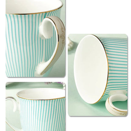 Bone China Tea Cup with Gold Accents — Blue Stripe Porcelain