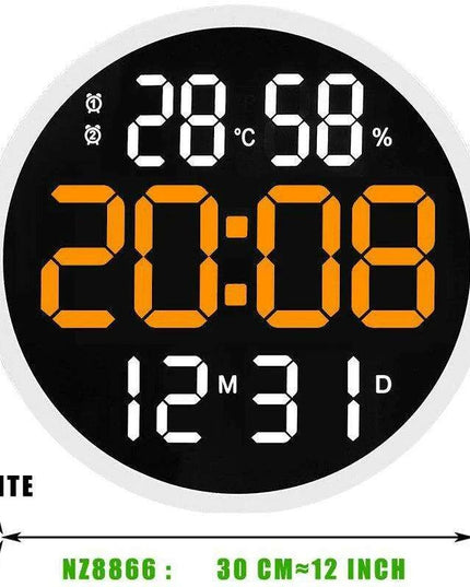 Large 12-Inch Digital LED Wall Clock with Alarm, Calendar, Temperature, and Humidity Display - Modern Home Decor with Smart Brightness Control