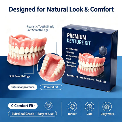 Moldable Silicone Denture Set with Toothbrush & Toothpaste