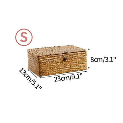 Woven Seagrass Storage Basket with Lid - Elegant and Functional Home Organizer