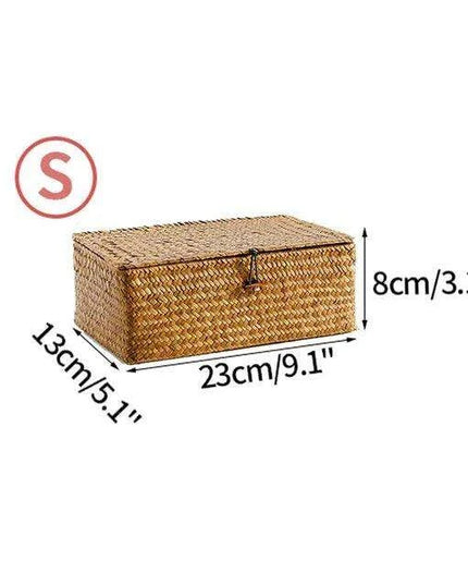 Woven Seagrass Storage Basket with Lid - Elegant and Functional Home Organizer