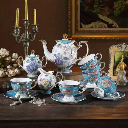 Elegant 5-Piece European Bone China Tea and Coffee Serving Set for Afternoon Delights