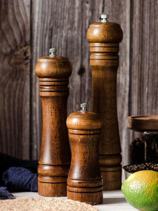 Stylish Wooden Salt and Pepper Grinder Set with Adjustable Ceramic Mechanisms and Elegant Stand