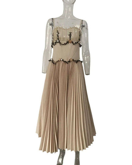 Stylish Pleated Camisole Dress with Floral Details