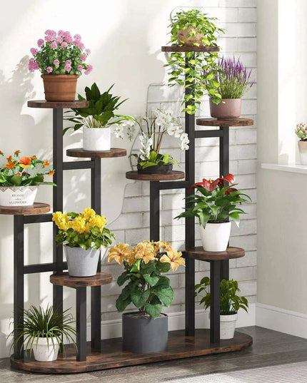 11-Pot Wooden Plant Stand Shelf - Vertical Space Maximizing Flower Organizer