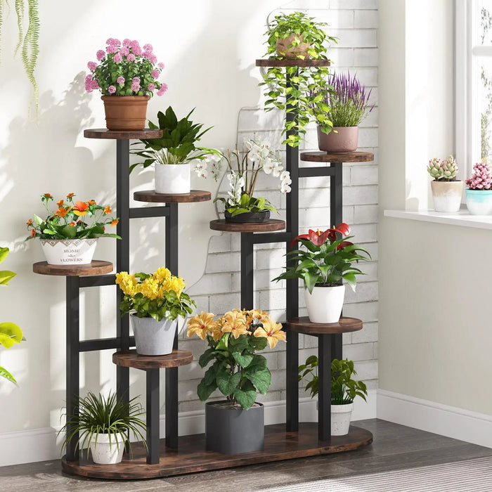 Wooden Plant Stand Shelf with 11 Pot Capacity - Elegant Flower Display Organizer