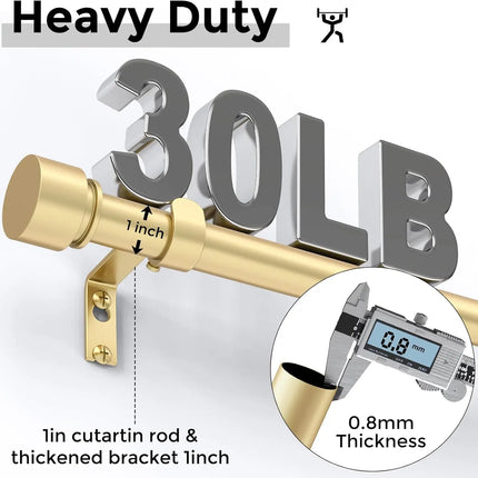 DFHH555 1" Heavy Duty Adjustable Curtain Rod, 30-60", Gold, Easy Insta