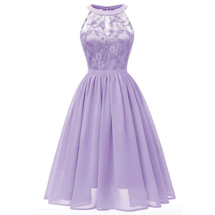 Chic Halter Neck Lace Chiffon Cocktail Dress for Summer Celebrations
