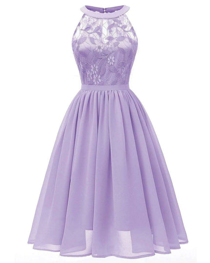 Chic Halter Neck Lace Chiffon Cocktail Dress for Summer Celebrations