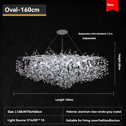 Twinkling Light Silver Crystal Chandelier - Large Oval Pendant Lamp