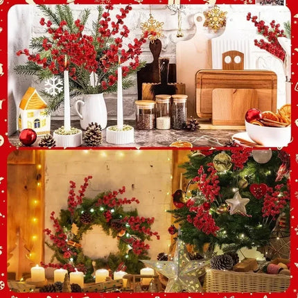 Christmas Red Berries Branch Fake Plants Flowers Artificial Holly Berry Stamen Wreath Ornaments for Xmas Tree Party Home Decor christmas-red-berries-branch-fake-plants-flowers-artificial-holly-berry-stamen-wreath-ornaments-for-xmas-tree-party-home-decor