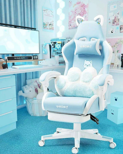 Adorable Pink Gaming Chair with Cat Ear Design and Adjustable Lumbar Support for Female Gamers