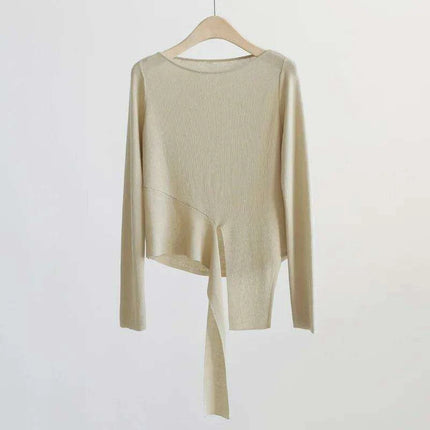 Elegant Asymmetric Long Sleeve Sky Silk Top for Women - Perfect for Spring and Summer