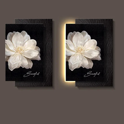 Black & White Camellia LED Wall Lamp – Minimalist Retro Floral Sconce