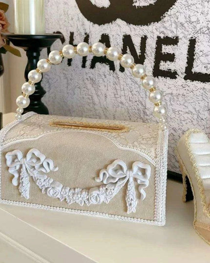 Elegant Leather Tissue Organizer with Stylish Bow - Chic Storage Solution for Home and Office