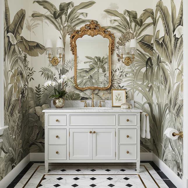 Tropical Jungle French Mural Wallpaper – Hand-Drawn Custom Wall Art