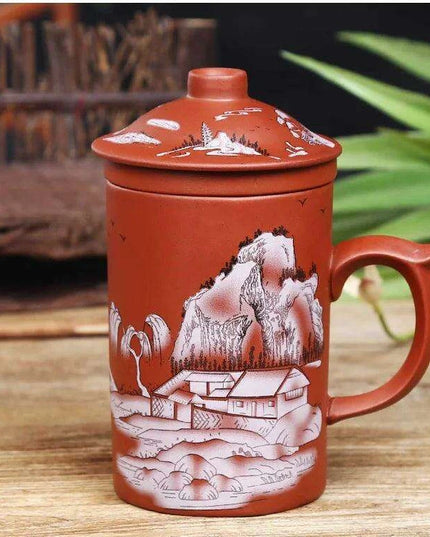 Yixing Dragon-Enhanced Purple Clay Tea Mug with Infuser and Lid for Discerning Tea Connoisseurs