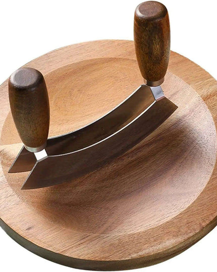 Elegant Acacia Wood Dual-Blade Mezzaluna Chopping Set for Effortless Culinary Mastery