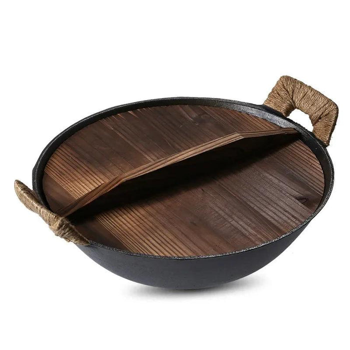 Handcrafted Iron Wok with Lid - Elevate Your Culinary Artistry