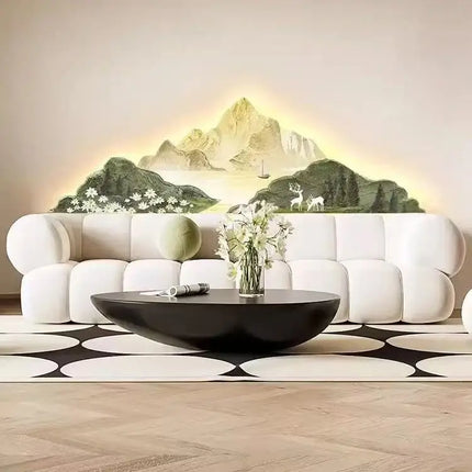 Cream Style Mountain Painting Wall Lamp | High-End Decorative Sconce