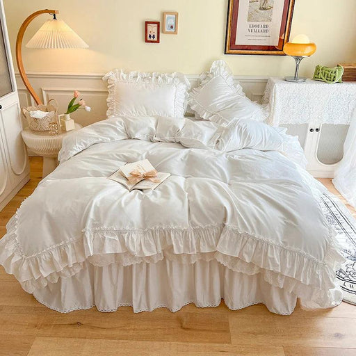 Chic White and Pink Ruffled Girls Duvet Cover Set - 100% Cotton