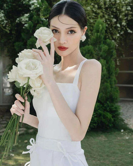 High Waist Solid Color Evening Gown with Charming Bowknot Detail