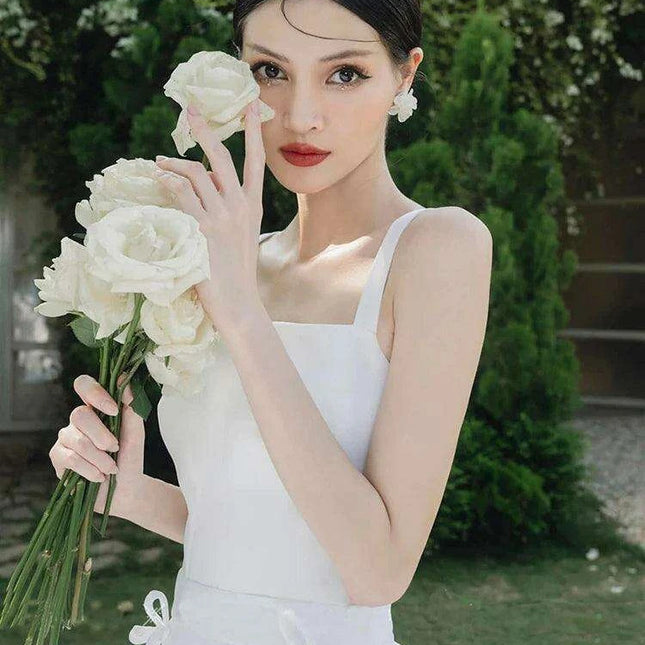 High Waist Solid Color Evening Gown with Charming Bowknot Detail