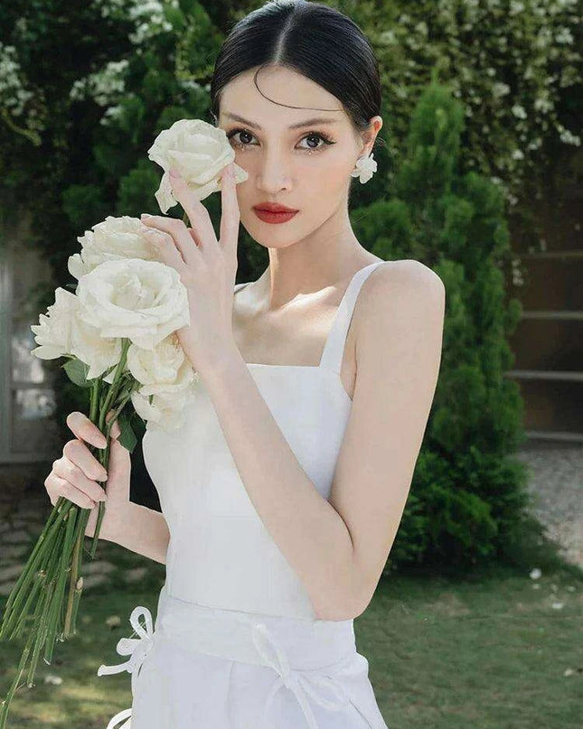 High Waist Solid Color Evening Gown with Charming Bowknot Detail