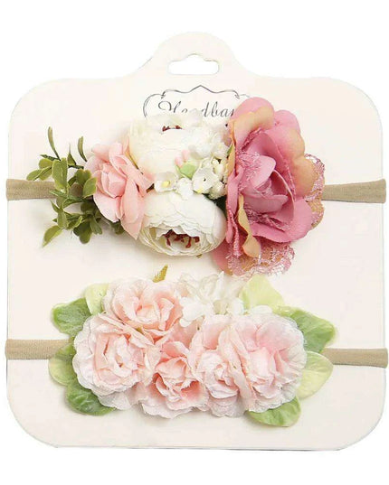 Floral Bow Infant Headband Set - 2-Piece Stretchy Hair Accessories for Newborns