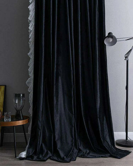 Luxurious French-Style Black Velvet Lace Blackout Drapes with Romantic Ruffles for Stylish Interiors
