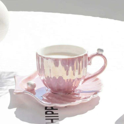 Elegant Pearl Shell Ceramic Tea and Coffee Ensemble - Transform Your Afternoon Experience
