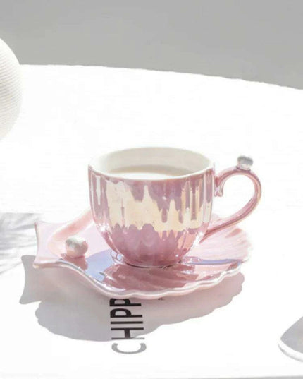 Elegant Pearl Shell Ceramic Tea and Coffee Ensemble - Transform Your Afternoon Experience