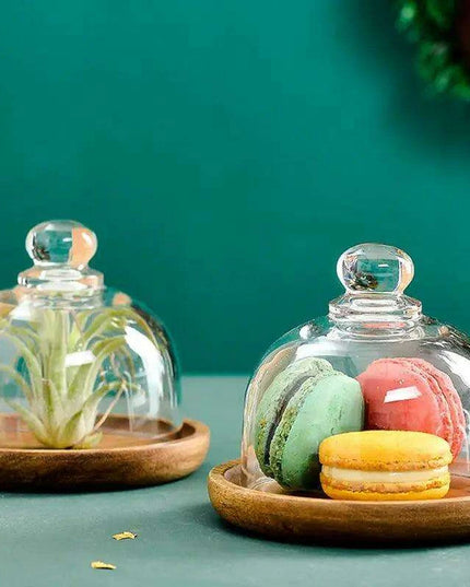 Elegant Acacia Wood Cake Stand with Glass Dome – Perfect for Showcasing Desserts at Home and Events