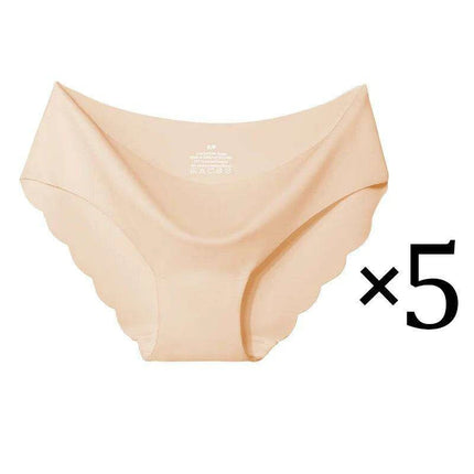 5-Pack Women's Seamless Ice Silk Briefs - Comfortable 2XL Solid Color Underwear with Wave Design