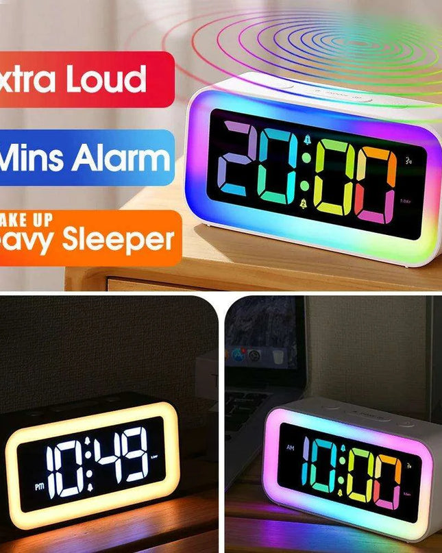 Vibrant RGB Sound-Activated Alarm Clock with Dual Alarm and Multi-Color Night Light for Stylish Home Decor