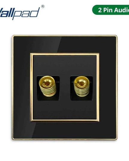 Luxurious Black Acrylic Switch Panel with Gold Accents & Universal Sockets - 220V, Multi-Gang, Modern Design - Illuminated Control Panel with USB Charging Feature