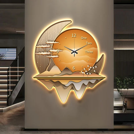 Light Luxury Silent Wall Clock & Lamp | Decorative Living Room Statement Piece