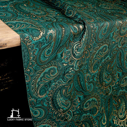 Green Cashew Flower Jacquard Fabric | Ethnic Pattern