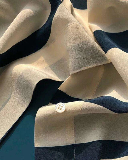 Chic Geometric Print Mulberry Silk Midi Shirt Dress