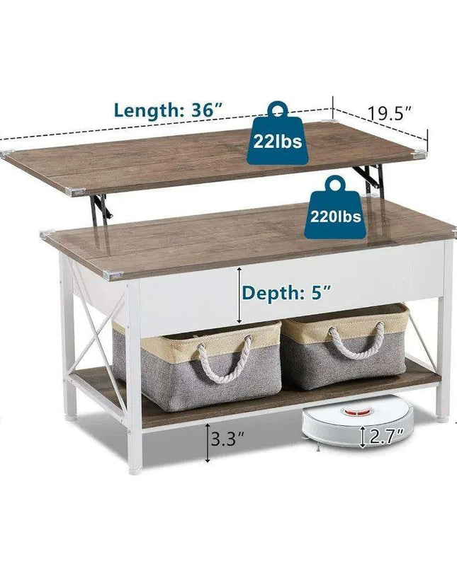 Modern Lift Top Coffee Table with Hidden Storage and Fabric Organizers - Elegant Dark Walnut Finish