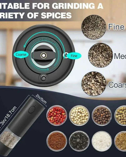 Stylish Rechargeable Electric Salt and Pepper Mill Set with Convenient Storage Base
