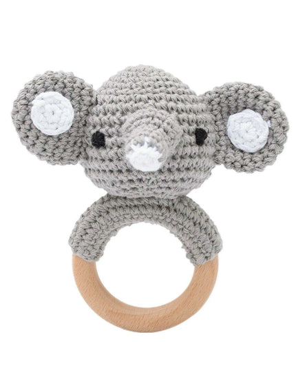 Eco-Friendly Handmade Crochet Baby Rattle with Wooden Teether