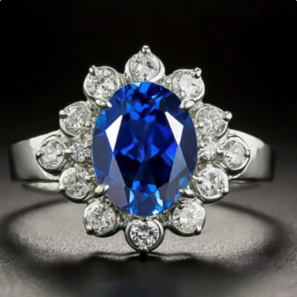 AM S925 Silver Blue Zircon 3.2ct Engagement Ring with Original Charm
