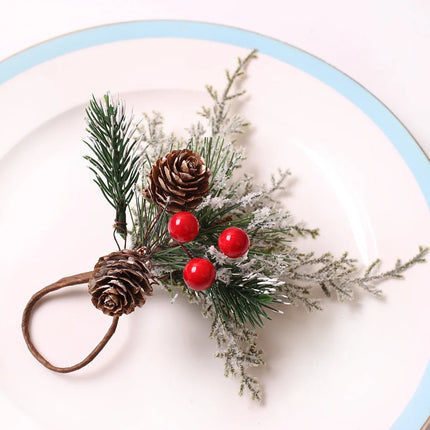 4PCS Christmas Cedrus Table Napkin Ring, Jute Lace Napkin Buckle,Crafts Holder Handmade Party Dinner New Year Decor 4pcs-christmas-cedrus-table-napkin-ring-jute-lace-napkin-buckle-crafts-holder-handmade-party-dinner-new-year-decor