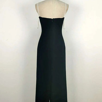 Elegant Backless Color Block Slip Dress with Zipper & Side Slit for Women