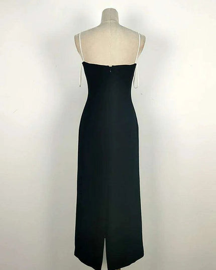 Elegant Backless Color Block Slip Dress with Zipper & Side Slit for Women