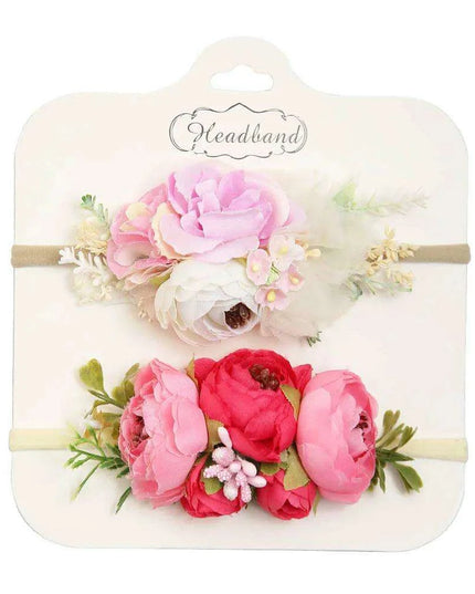 Floral Bow Infant Headband Set - 2-Piece Stretchy Hair Accessories for Newborns