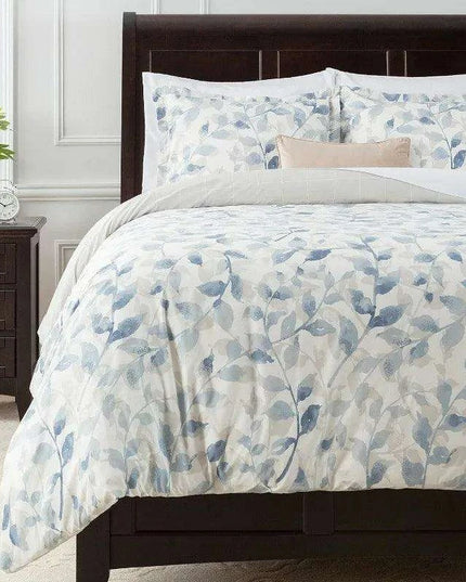 Serene Twin-Sized Botanical Leaf Design Duvet Cover and Pillow Sham Set